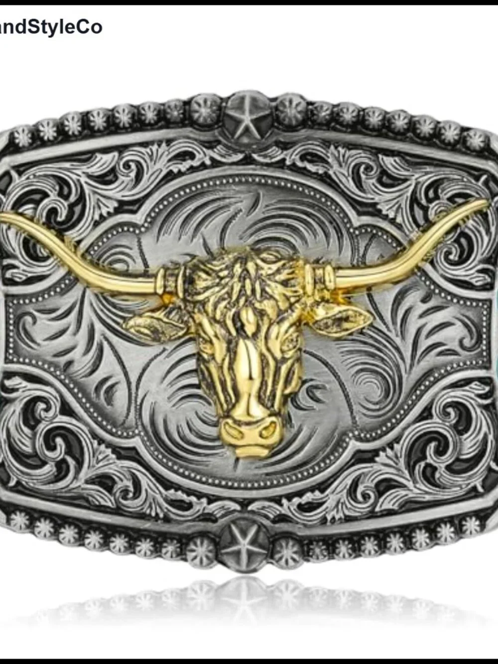 Western Longhorn Bull Belt Buckle Turquoise Design Zinc Alloy